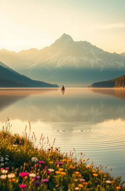 A serene landscape reflecting the theme of hidden strength, featuring a majestic mountain range in the background, bathed in soft morning light