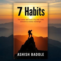 A motivational book cover featuring a breathtaking mountain landscape under a golden sunrise, casting warm hues across the sky