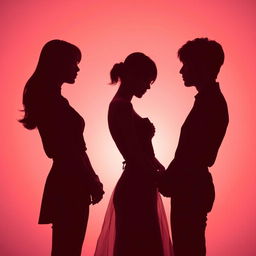 A romantic silhouette scene featuring a woman positioned between two K-Pop idols