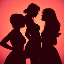 A romantic silhouette scene featuring a woman positioned between two K-Pop idols