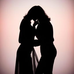 A romantic silhouette scene featuring a woman positioned elegantly between two K-Pop idols