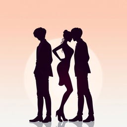 A romantic silhouette scene featuring a woman elegantly positioned between two male members of the K-Pop group BTS