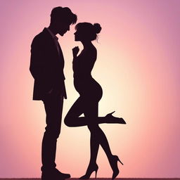 A romantic silhouette scene featuring a woman elegantly positioned between two male members of the K-Pop group BTS