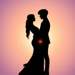 A romantic silhouette scene featuring a woman elegantly positioned between two male members of the K-Pop group BTS