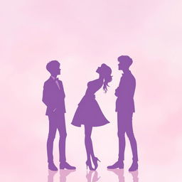 A romantic silhouette composition featuring a woman gracefully standing between two male idols from the K-Pop group BTS