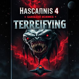 A chilling book cover for 'Terrifying 4: Bloody Space', featuring a dark, cosmic background filled with ominous stars and swirling galaxies