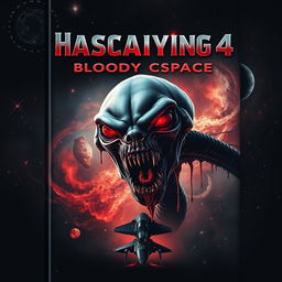 A chilling book cover for 'Terrifying 4: Bloody Space', featuring a dark, cosmic background filled with ominous stars and swirling galaxies