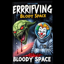 A chilling book cover for 'Terrifying 4: Bloody Space', featuring a dark cosmic background filled with ominous stars and swirling galaxies