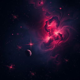 A haunting book cover background for 'Terrifying 4: Bloody Space', featuring an expansive cosmic scene filled with a deep, dark space backdrop