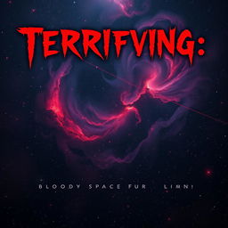 A haunting book cover background for 'Terrifying 4: Bloody Space', featuring an expansive cosmic scene filled with a deep, dark space backdrop