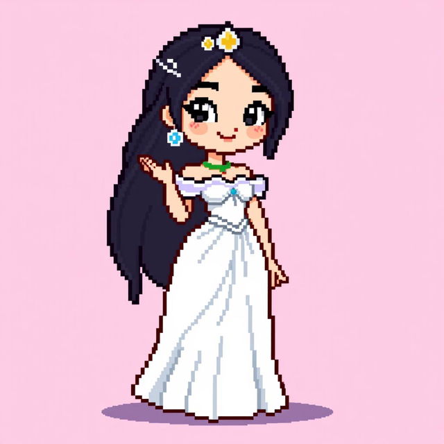 A full body pixel art character of a princess, designed in a pixel art style with a resolution of 64x64 pixels