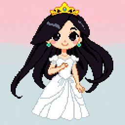 A full body pixel art character of a princess, designed in a pixel art style with a resolution of 64x64 pixels