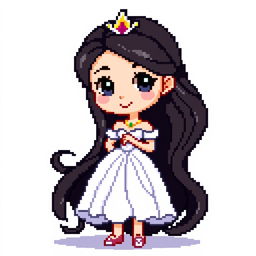 A full body pixel art character of a princess, designed in a pixel art style with a resolution of 64x64 pixels