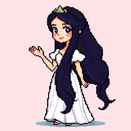 A full body pixel art character of a princess, designed in a pixel art style with a resolution of 64x64 pixels