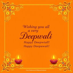 A festive greeting card design for Deepawali, featuring intricate designs and gold accents