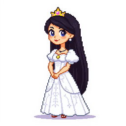 A full body pixel art character of a princess, created in vibrant 64x64 pixel format