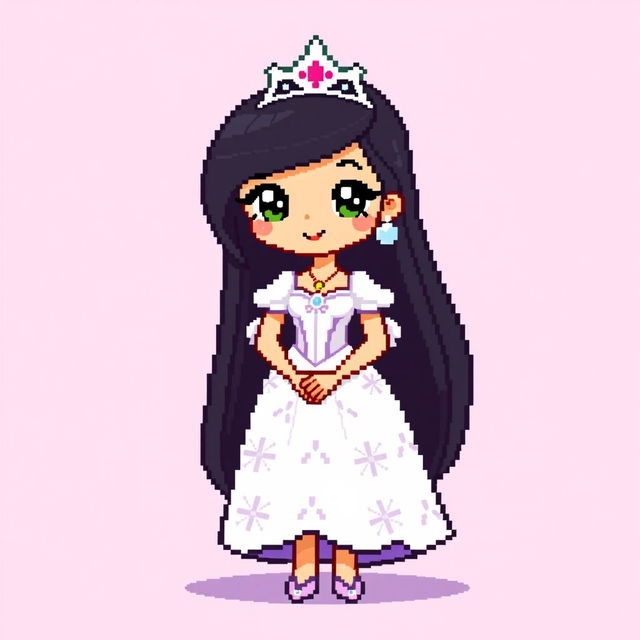 A full body pixel art character of a princess, created in vibrant 64x64 pixel format