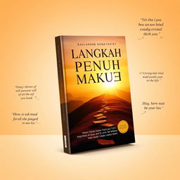 A book cover design for a motivational book titled 'Langkah Penuh Makna' featuring an inspiring and uplifting theme