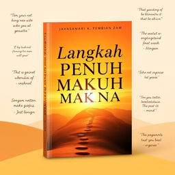 A book cover design for a motivational book titled 'Langkah Penuh Makna' featuring an inspiring and uplifting theme