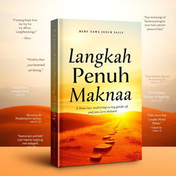 A book cover design for a motivational book titled 'Langkah Penuh Makna' featuring an inspiring and uplifting theme