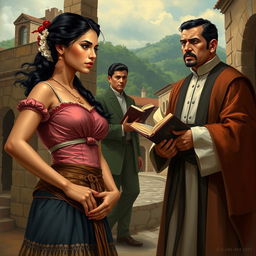 A dramatic scene set in the Spanish colonial period, highlighting themes of justice and freedom as inspired by Jose Rizal