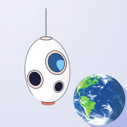 A simple yet charming illustration of a small spaceship with portholes, designed with a sleek, rounded body and minimalistic details