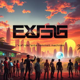 A captivating science fiction book cover for 'Exode 2050: l'Afrique entre Hommes et Machines' by Chyvie BITOKI