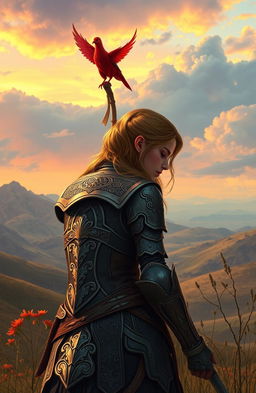 A scene featuring Elyse Jett, an indie American girl with a determined expression, her backside visible in detailed warrior armor