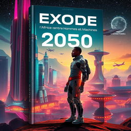 An updated captivating science fiction book cover design for "Exode 2050: l'Afrique entre Hommes et Machines" by Chyvie BITOKI