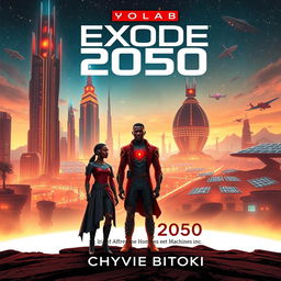 An updated captivating science fiction book cover design for "Exode 2050: l'Afrique entre Hommes et Machines" by Chyvie BITOKI