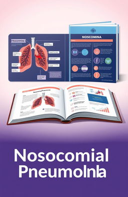 A detailed and educational illustration of a medical textbook open to a page about 'Nosocomial Pneumonia'