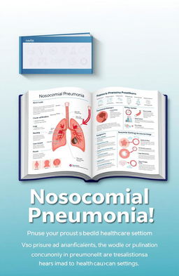 A detailed and educational illustration of a medical textbook open to a page about 'Nosocomial Pneumonia'