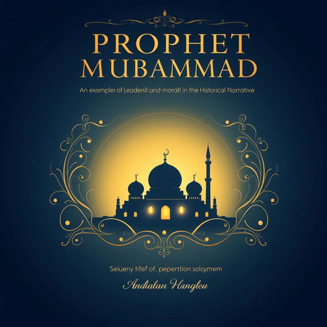 A modern and elegant book cover design featuring the title 'Prophet Muhammad: An Exemplar of Leadership and Morality in the Historical Narrative'