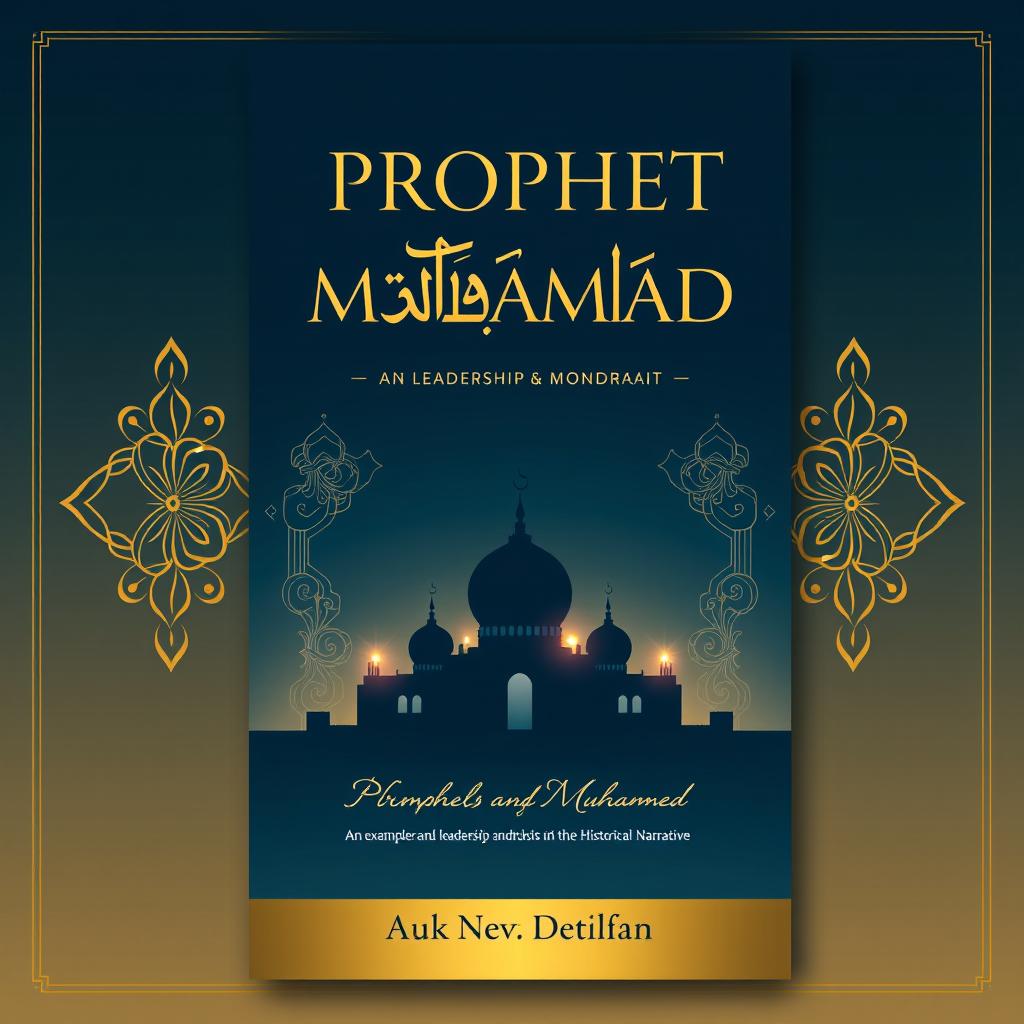 A modern and elegant book cover design featuring the title 'Prophet Muhammad: An Exemplar of Leadership and Morality in the Historical Narrative'