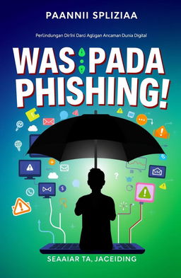 A visually engaging book cover design for "Waspada Phishing! Perlindungan Diri dari Ancaman Dunia Digital"