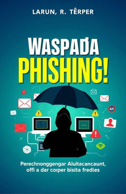 A visually engaging book cover design for "Waspada Phishing! Perlindungan Diri dari Ancaman Dunia Digital"