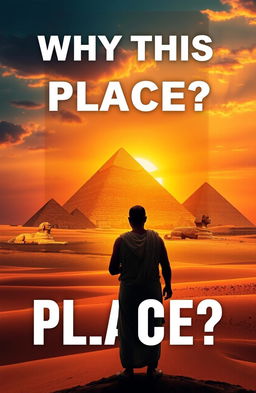 A captivating book cover concept for 'WHY THIS PLACE?' where the letter 'P' in 'PLACE' is notably emphasized
