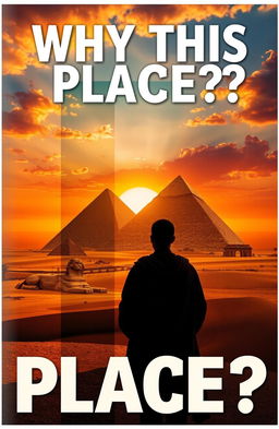 A captivating book cover concept for 'WHY THIS PLACE?' where the letter 'P' in 'PLACE' is notably emphasized