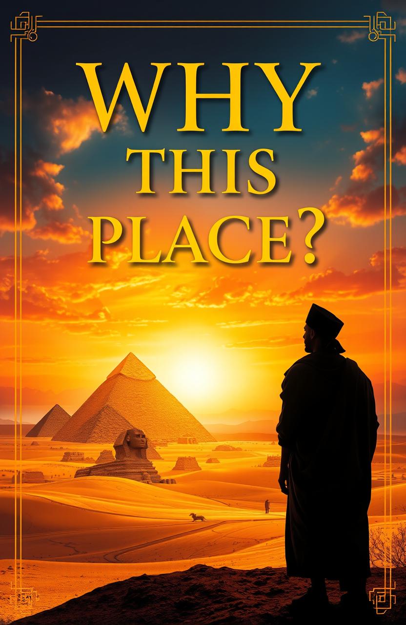 A captivating book cover concept for 'WHY THIS PLACE?' where the letter 'P' in 'PLACE' is notably emphasized