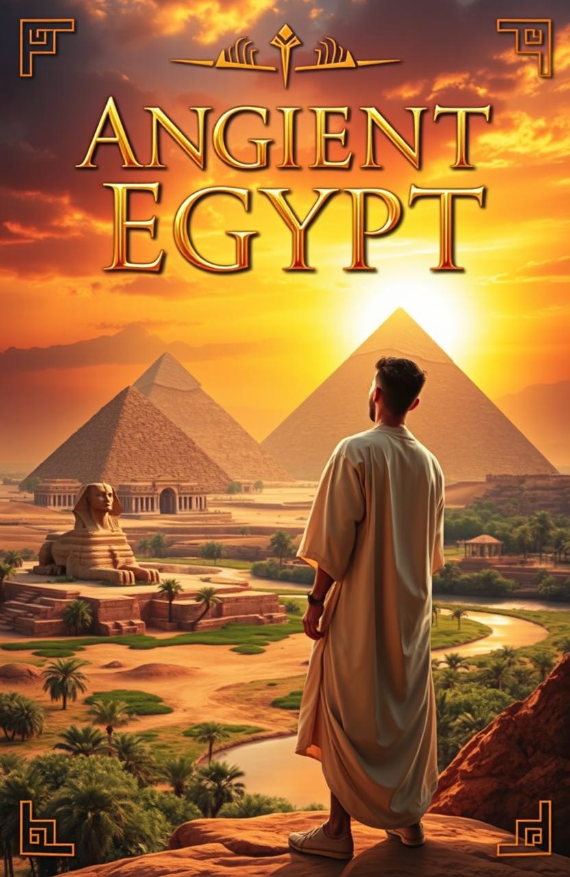 A captivating book cover design featuring a majestic ancient Egyptian landscape