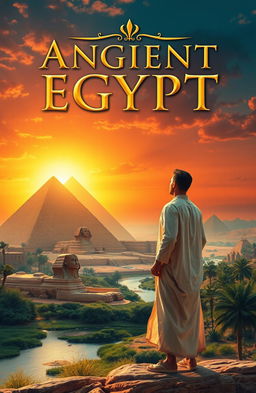A captivating book cover design featuring a majestic ancient Egyptian landscape