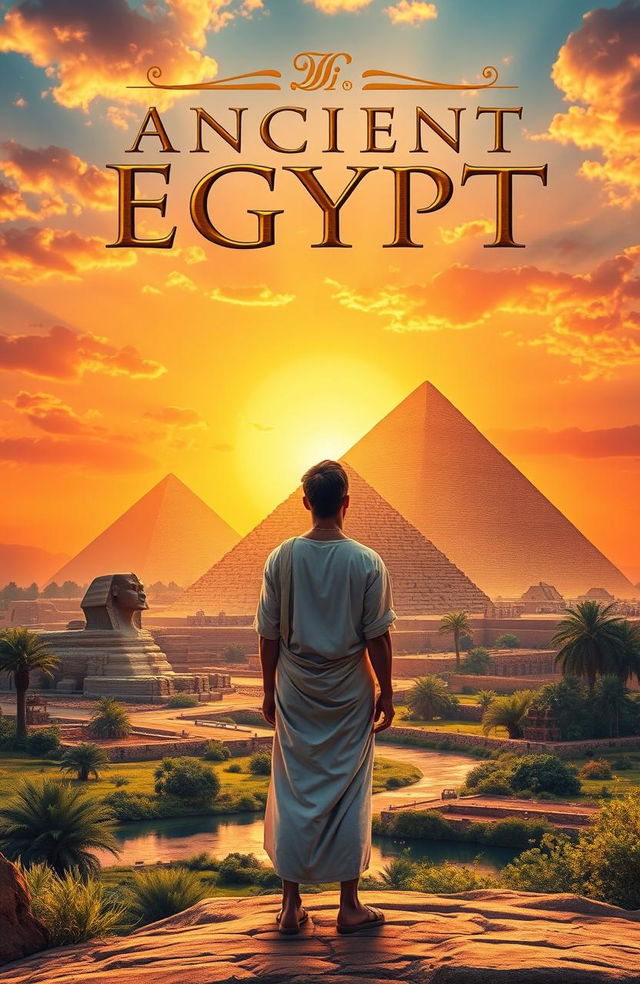 A captivating book cover design featuring a majestic ancient Egyptian landscape