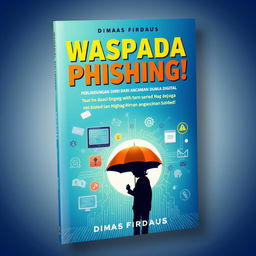 A visually engaging book cover design for "Waspada Phishing! Perlindungan Diri dari Ancaman Dunia Digital" by Dimas Firdaus, published in 2024