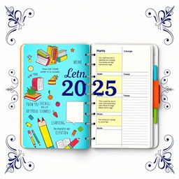 A beautifully designed school planner for the year 2025, featuring a vibrant and motivational cover