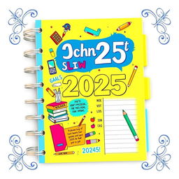 A beautifully designed school planner for the year 2025, featuring a vibrant and motivational cover
