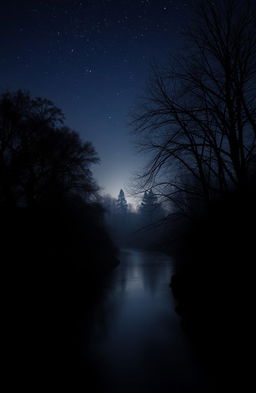 A serene and tranquil scene set in a dark environment, capturing a sense of peace amidst the shadows