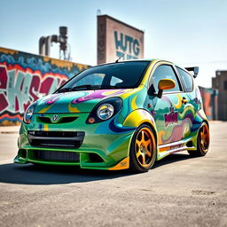 A customized Daewoo Matiz car with a unique and eye-catching 'hatch tuning' style