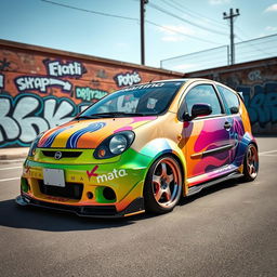 A customized Daewoo Matiz car with a unique and eye-catching 'hatch tuning' style