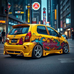 A Deawoo Matiz car with a creative custom 'hatch tuning' design