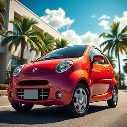 A detailed and realistic depiction of a Daewoo Matiz vehicle, capturing its compact design and distinctive features such as rounded shapes, large headlights, and a vibrant color scheme